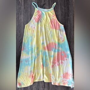 Colorful Yellow, Blue, and Pink Tie-Dye Women's Dress | Size L